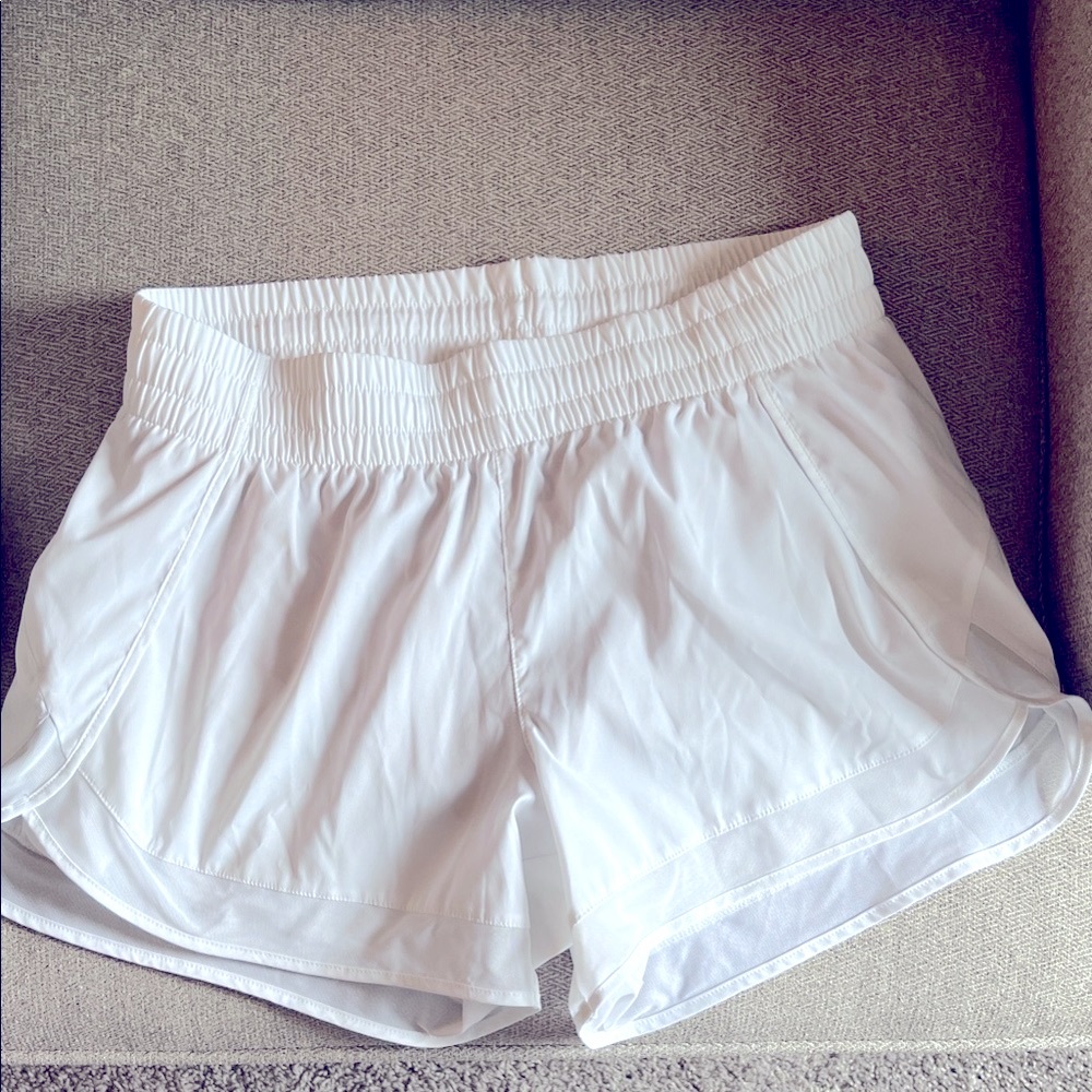 Athleta, size S, white mesh racer run 4” shorts